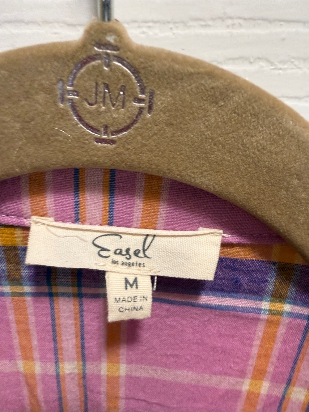 easel Pink Plaid Short Sleeve Button-Down Shirt with Yellow & Blue Accents - Picture 2 of 2